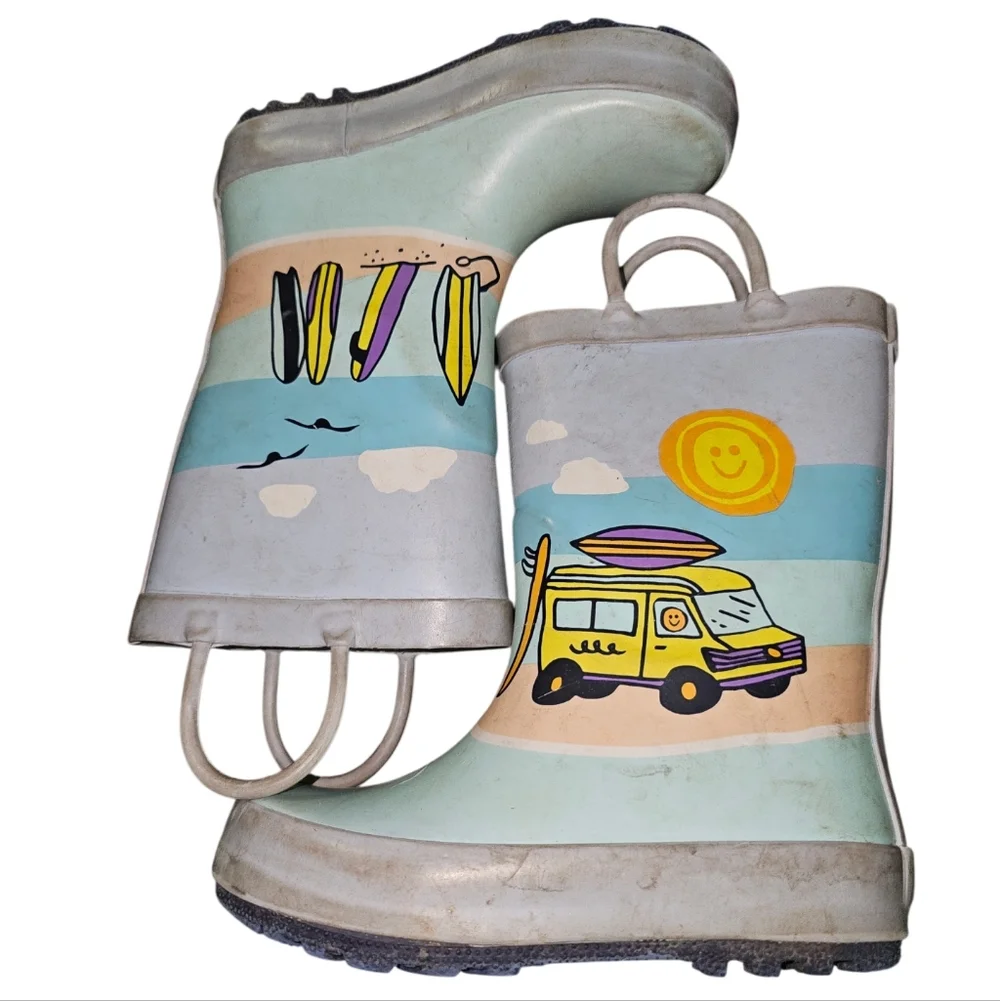 Cat & Jack Surf Van Kids Rain Boots - Blue and White
